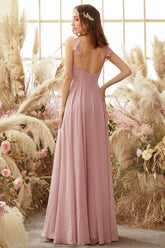 Blush Spaghetti Straps Chiffon Bridesmaid Dress